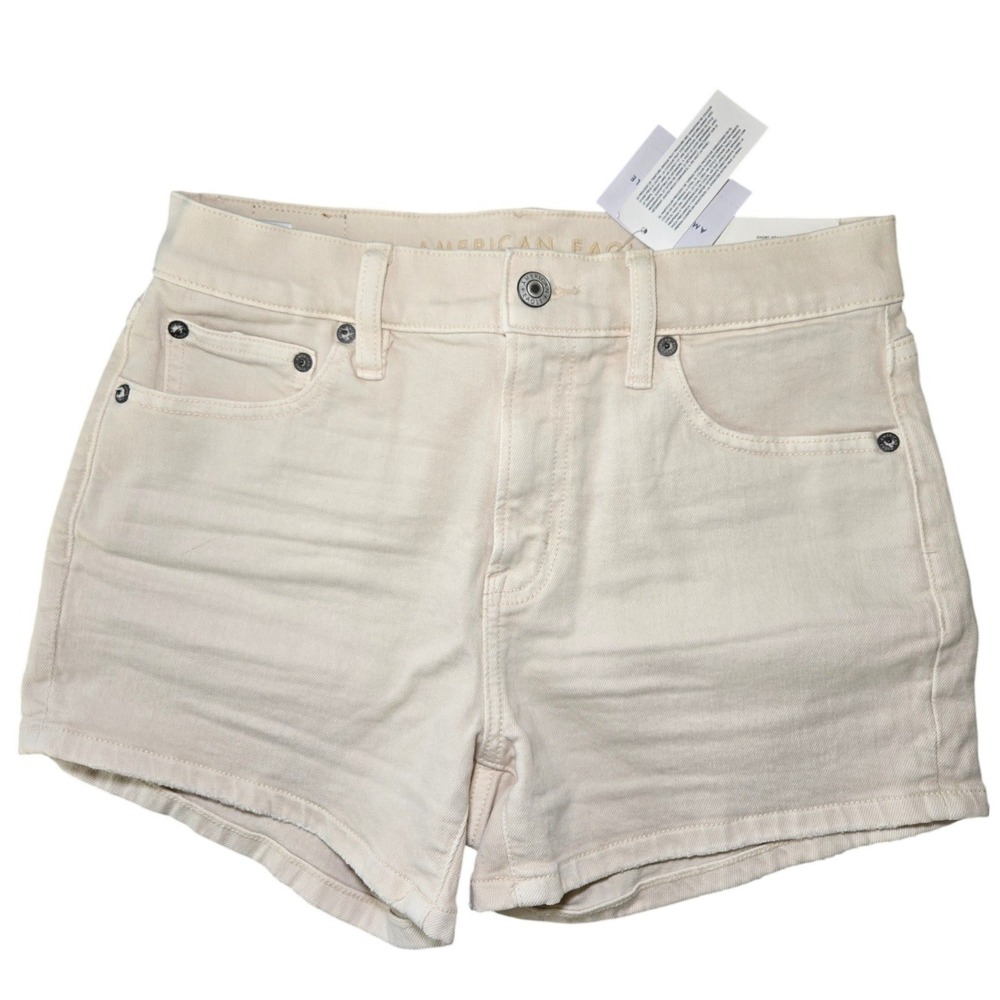 American Eagle Relaxed Short Super High Rise Cream Off White Denim Stretch Sz 0